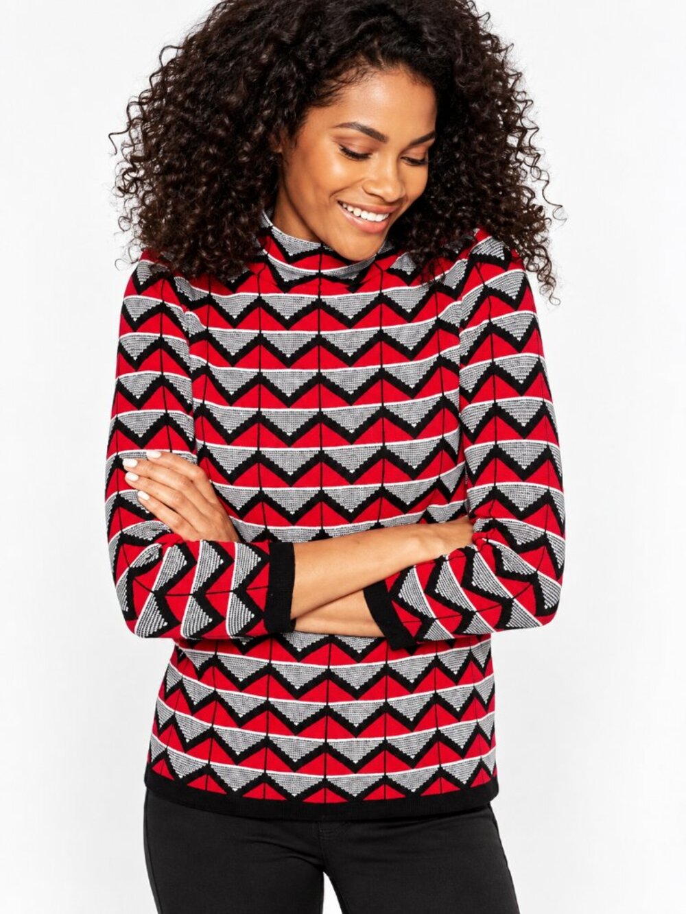 ASOS Red Black Geometric High Neck Sweater 3/4 Sleeve Size 12 NWT - Picture 7 of 7